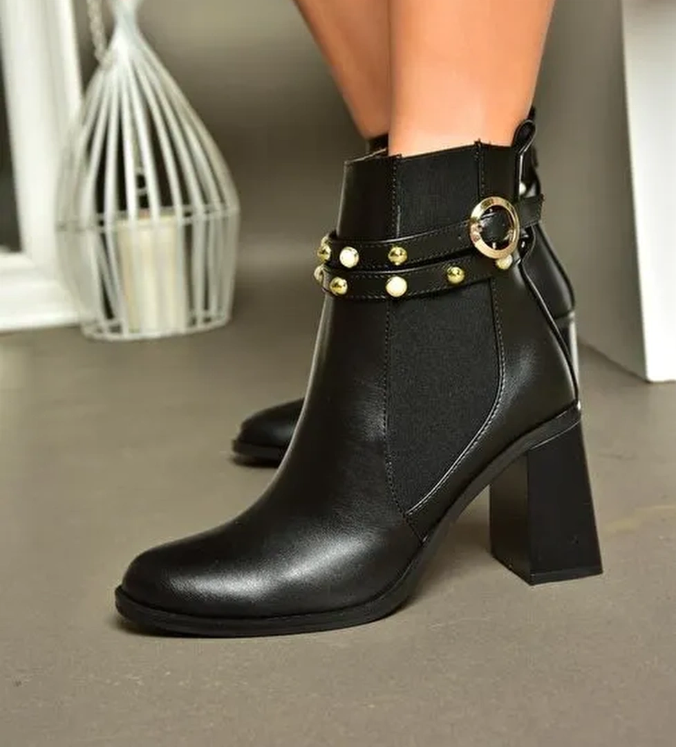 R518101109 Siyah Kalın Topuklu Kadın Bot - Görsel 1