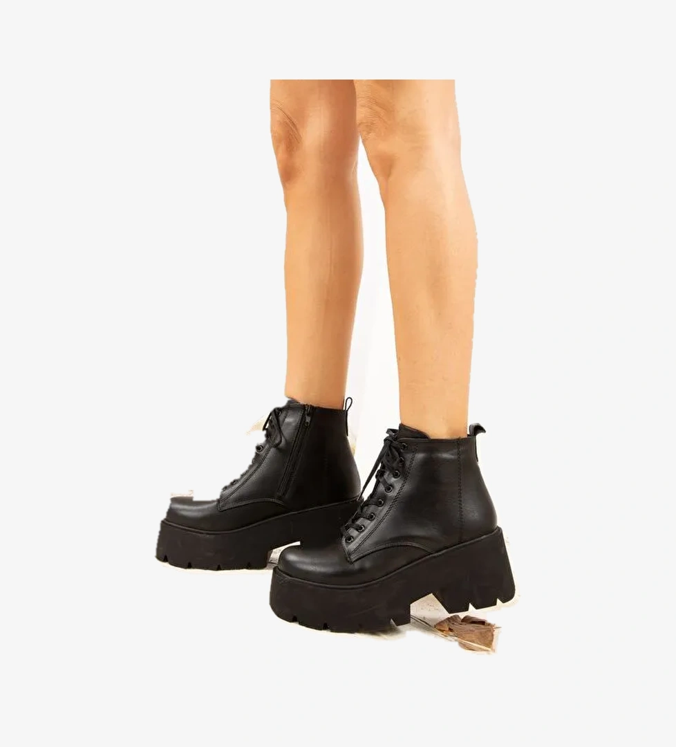 Siyah Suni Deri Kadın Bot J820060009 - Görsel 1