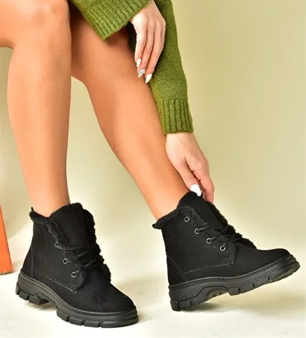 Siyah Süet Alçak Topuklu Kadın Bot N820160002 - Görsel 1