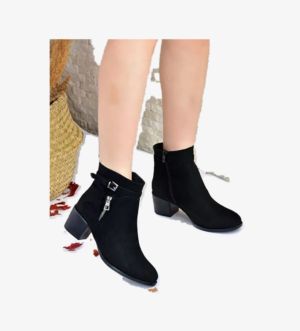 Siyah Süet Kalın Topuklu Kadın Bot L674155202 - Görsel 1