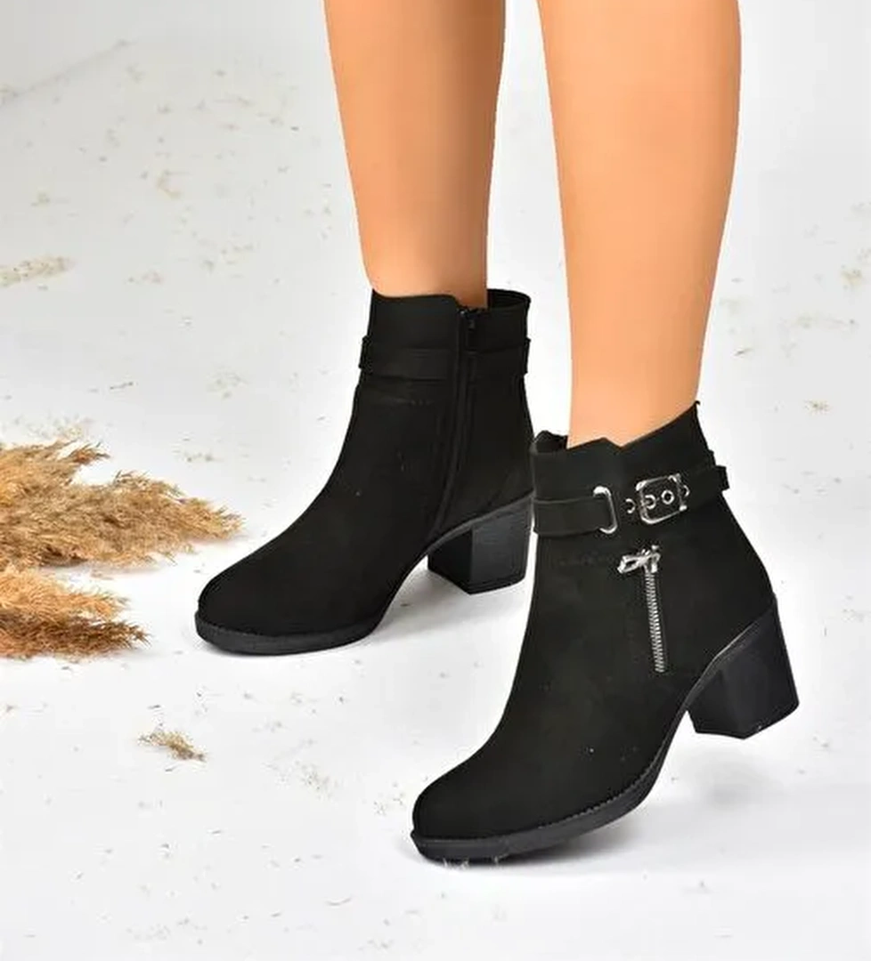 Siyah Süet Kalın Topuklu Kadın Bot L674161502 - Görsel 1