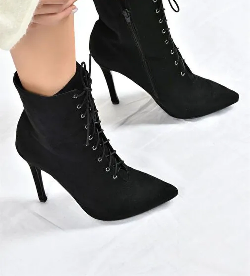 Siyah Süet İnce Yüksek Topuklu Kadın Bot L372493502 - Görsel 1