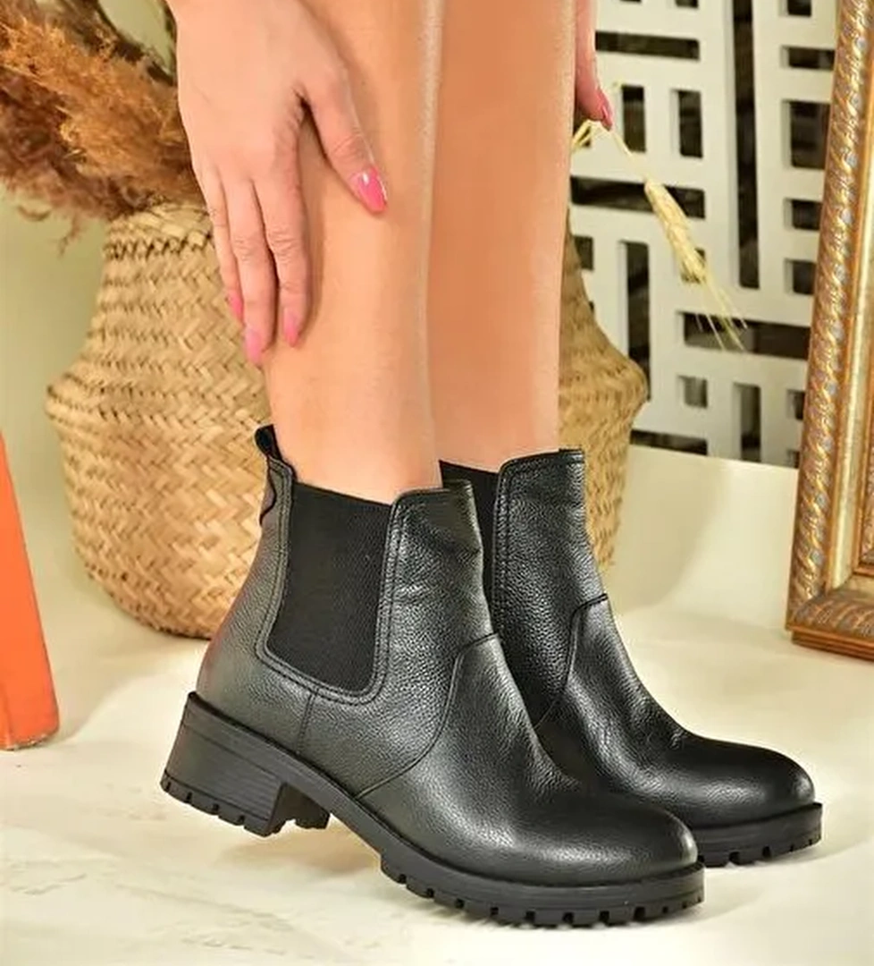 Siyah Hakiki Deri Kadın Bot N555053903 - Görsel 1