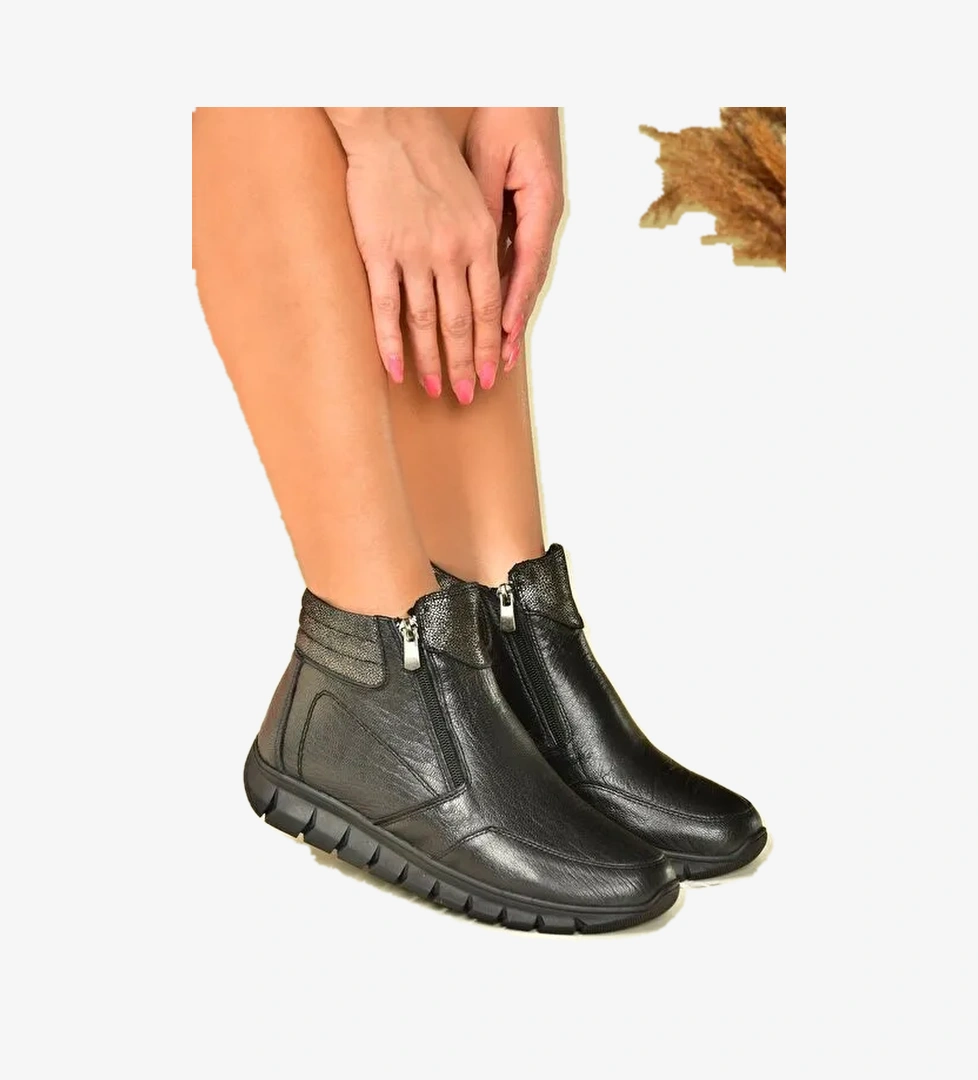 Siyah Hakiki Deri Comfort Ortopedik Taban Kadın Bot N555380703 - Görsel 1