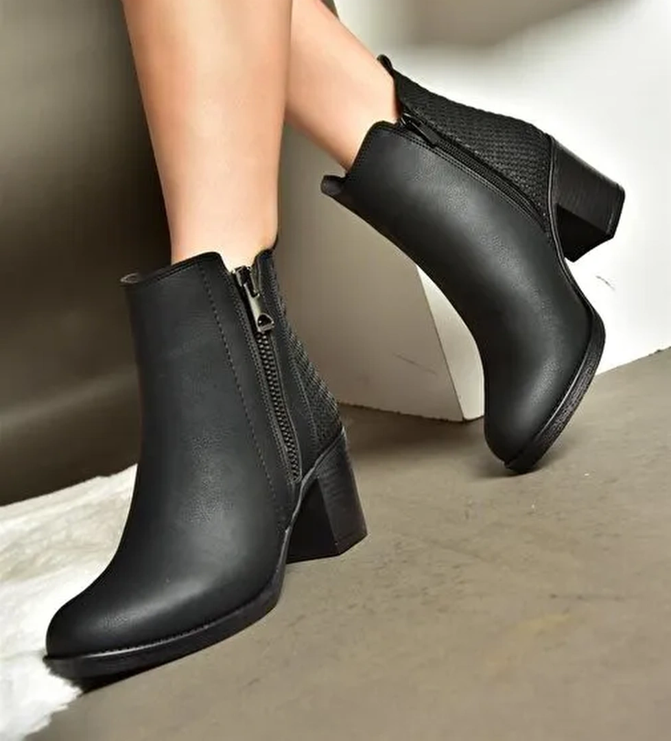 R674161009 Siyah Kalın Topuklu Kadın Bot - Görsel 1