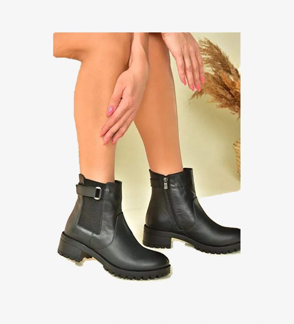 Siyah Hakiki Deri Kadın Bot N555053803 - Görsel 1