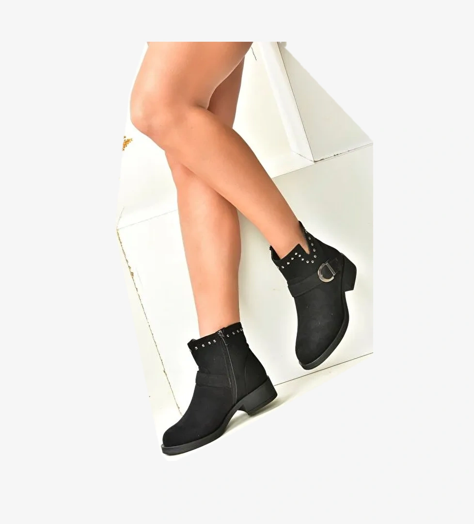 Siyah Süet Alçak Topuklu Günlük Kadın Bot N518400202 - Görsel 1