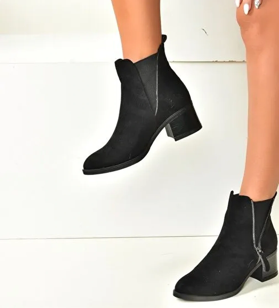 Siyah Süet Alçak Topuklu Günlük Kadın Bot N518900902 - Görsel 1