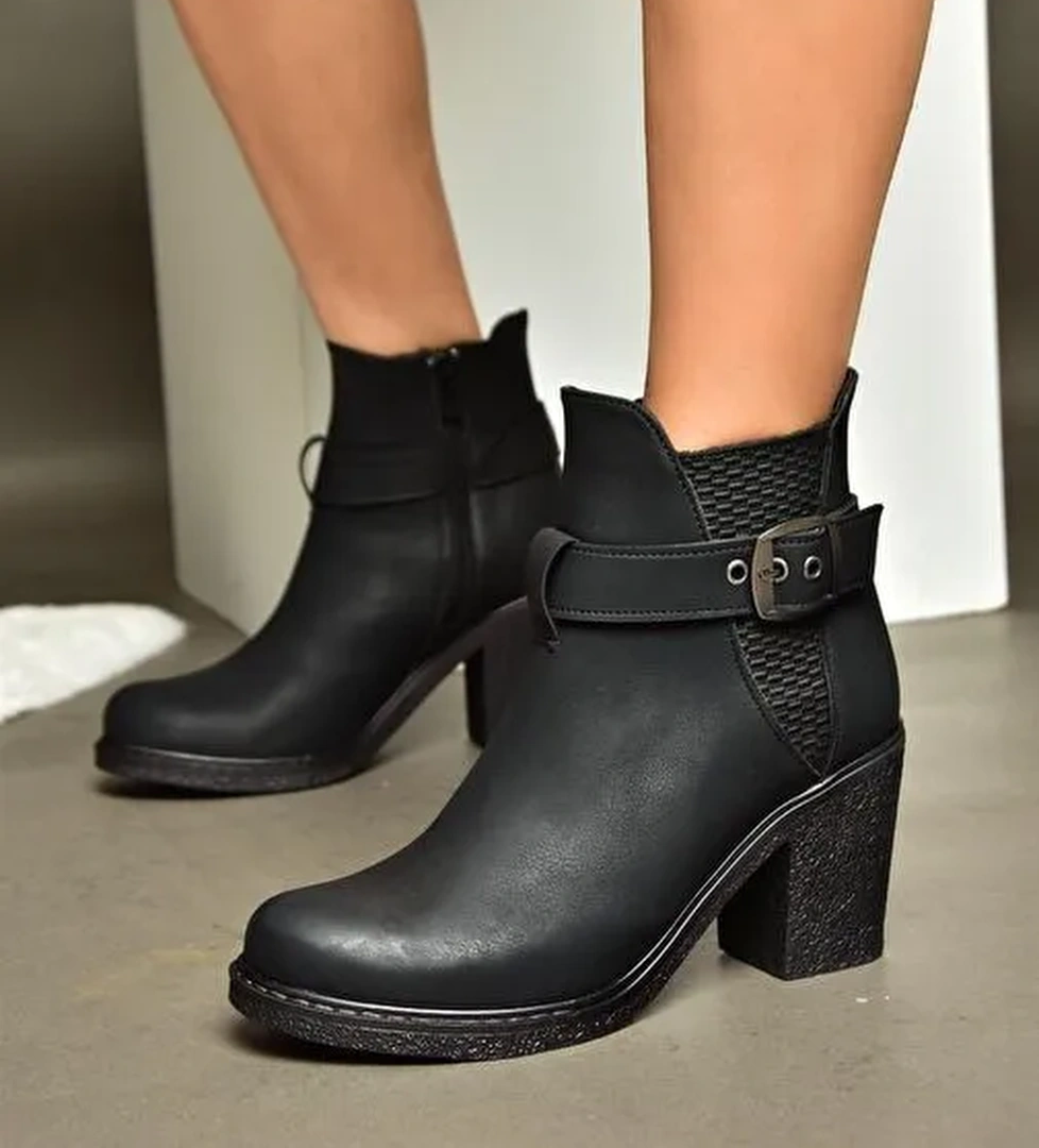 R674151409 Siyah Kalın Topuklu Kadın Bot - Görsel 1