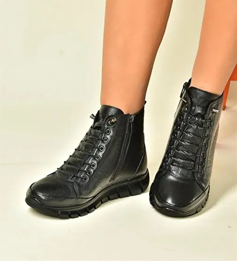 Siyah Hakiki Deri Comfort Ortopedik Taban Kadın Bot N555391003 - Görsel 1