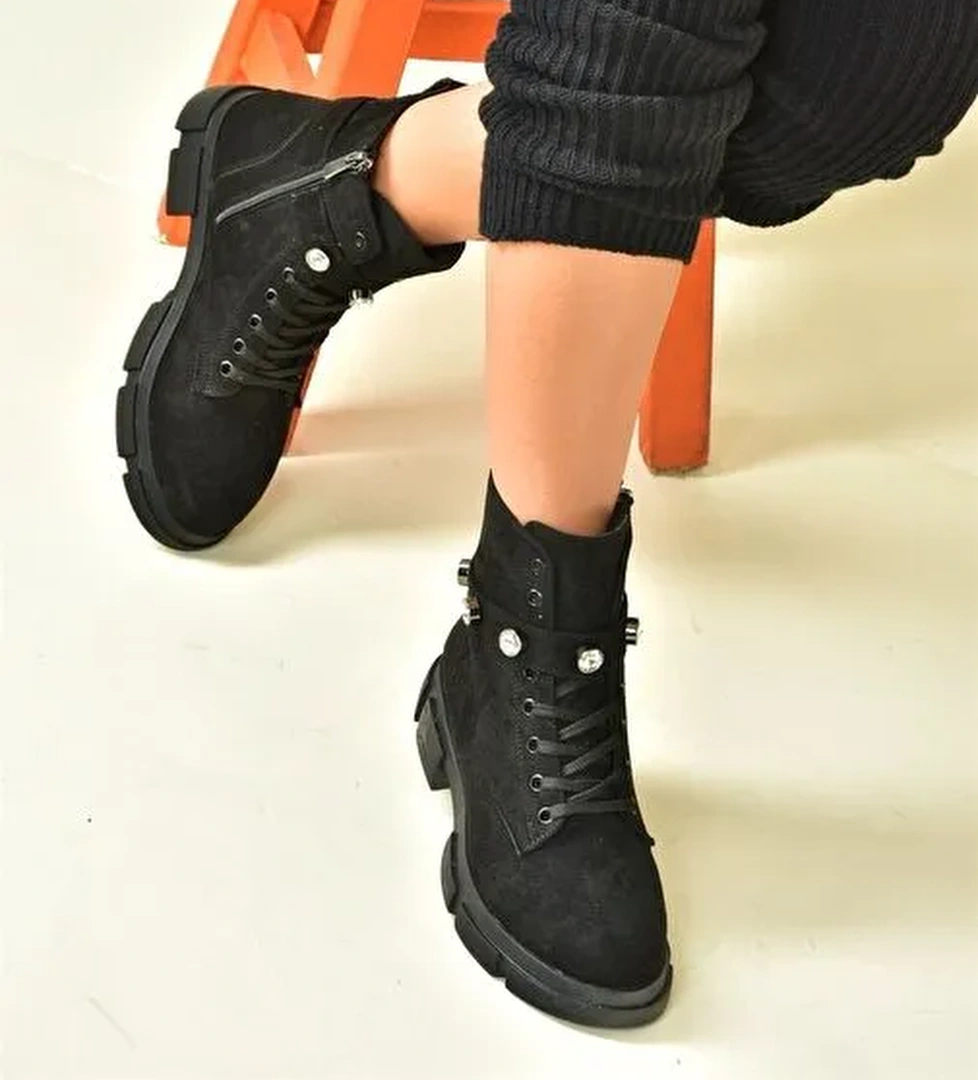 Siyah Süet Taş Detalı Günlük Kadın Bot N820003202 - Görsel 1