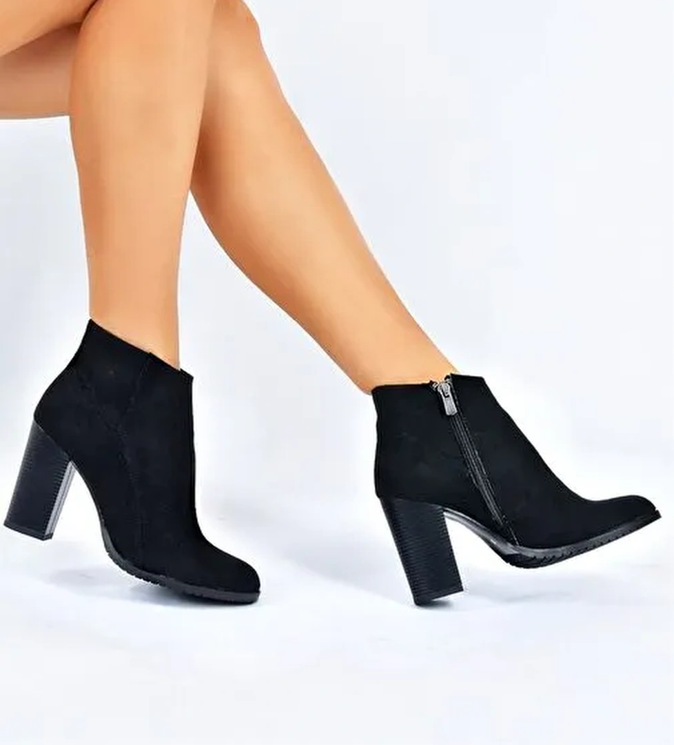 Siyah Süet Kalın Topuklu Kadın Bot L654813102 - Görsel 1