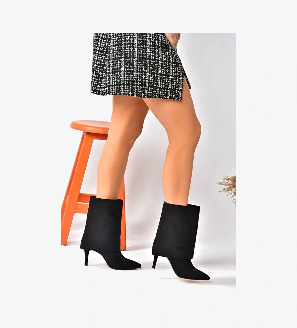 Siyah Süet İnce Topuklu Günlük Kadın Bot N572560902 - Görsel 1