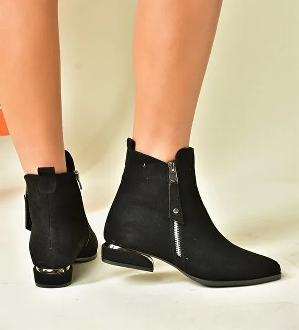 Siyah Süet Alçak Topuklu Kadın Bot N820001502 - Görsel 1