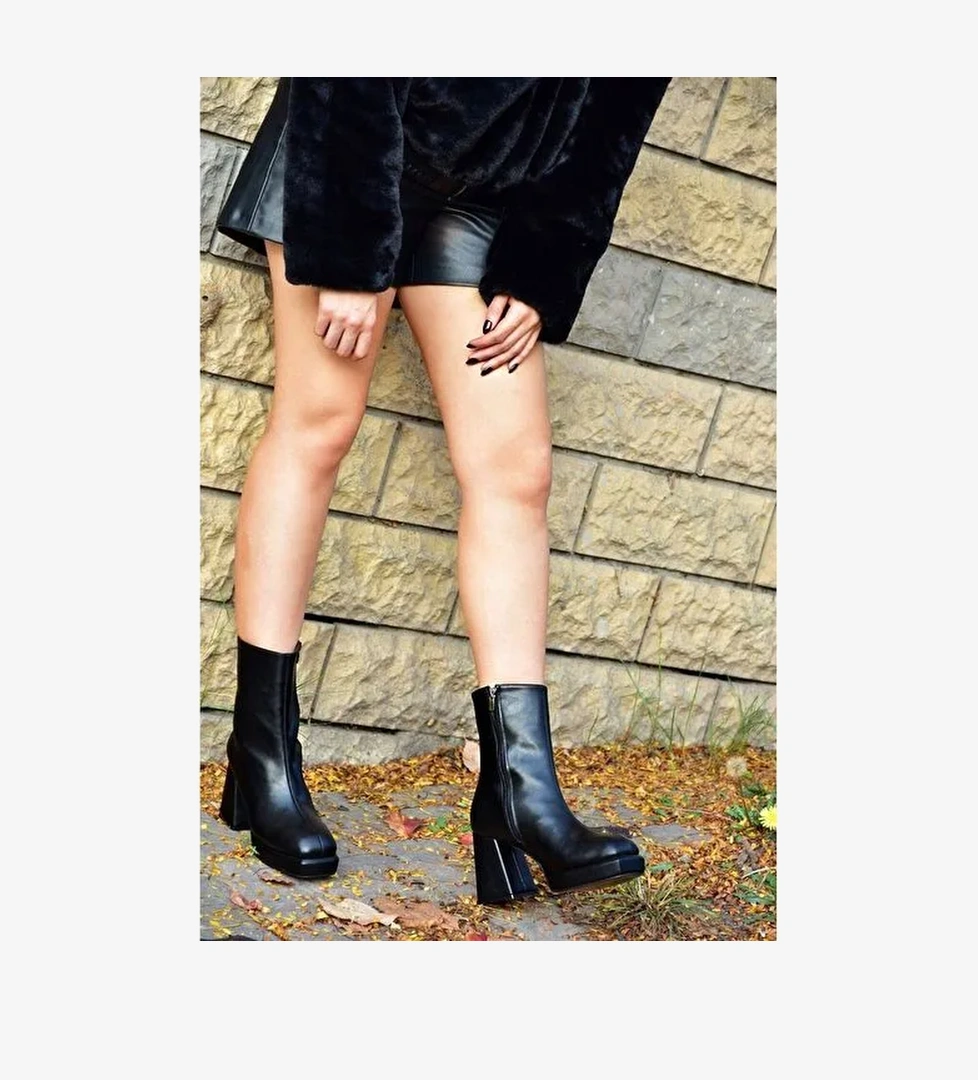 Siyah Kalın Topuklu Günlük Kadın Bot L282190209 - Görsel 1