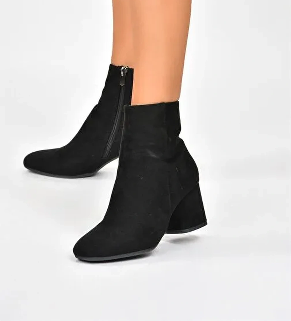 Siyah Süet Kalın Topuklu Kadın Bot L251089302 - Görsel 1
