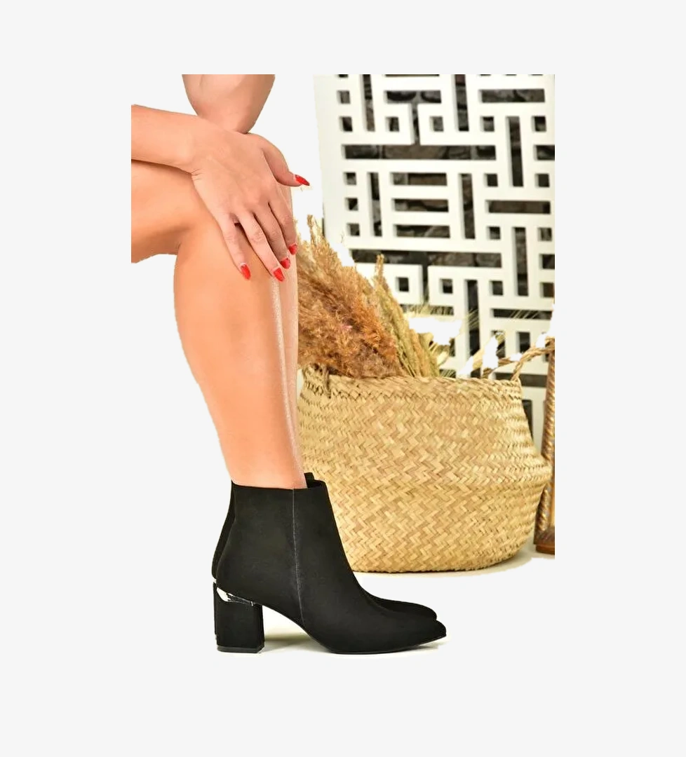 Siyah Süet Kalın Topuklu Kadın Bot N820501102 - Görsel 1