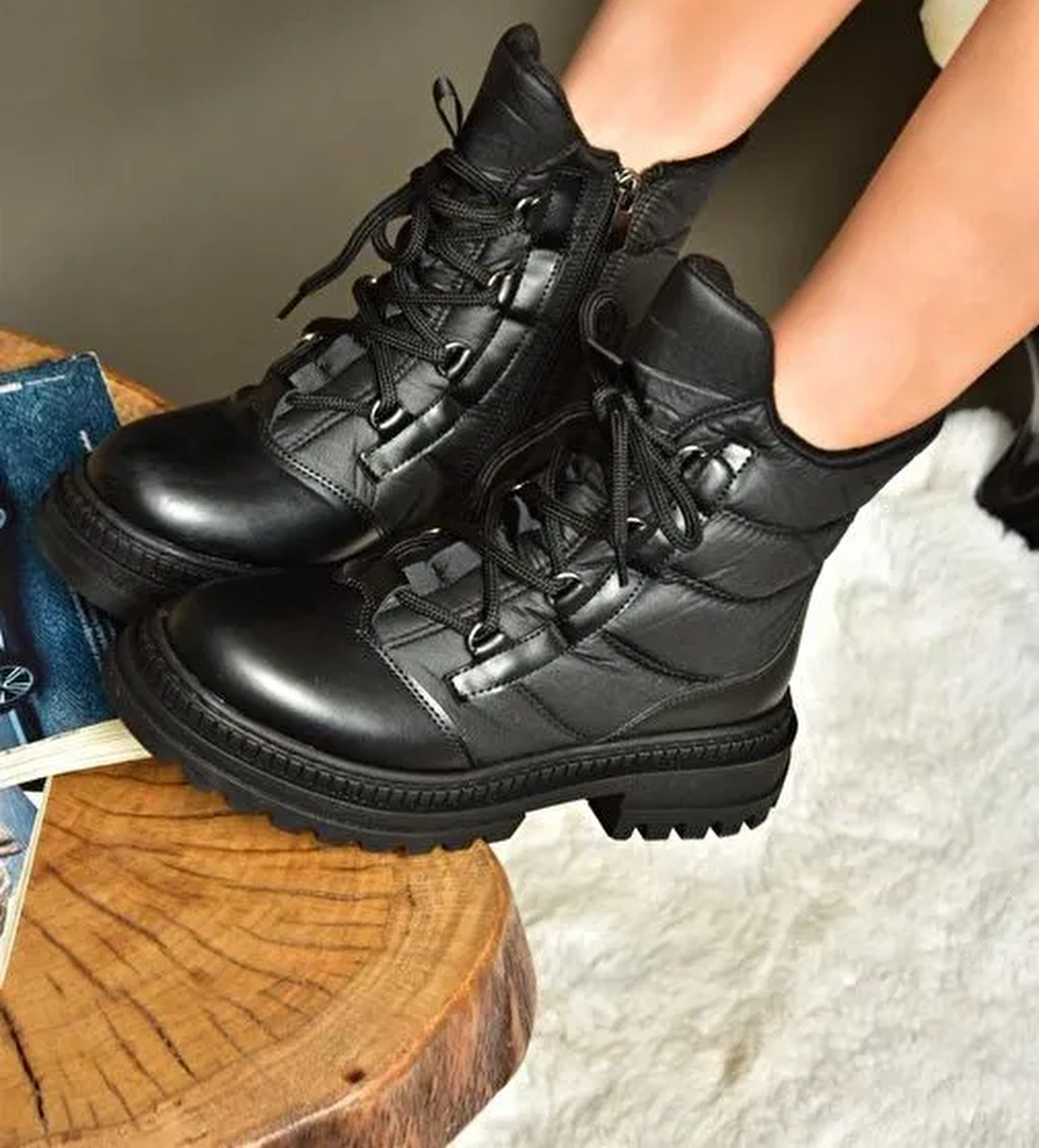 R274510004 Siyah Kumaş Kalın Tabanlı Kadın Bot - Görsel 1