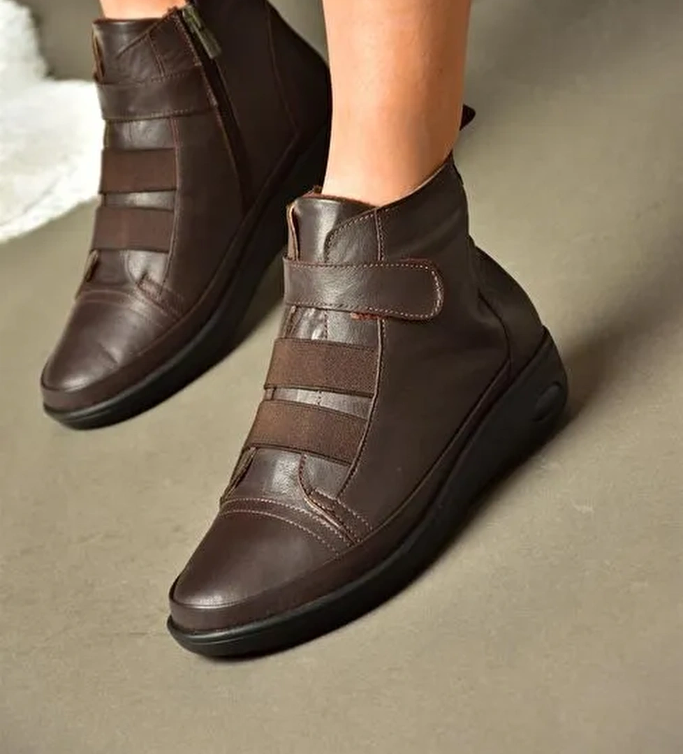 R555001103 Kahverengi Hakiki Deri Comfort Ortopedik Taban Kadın Bot - Görsel 1