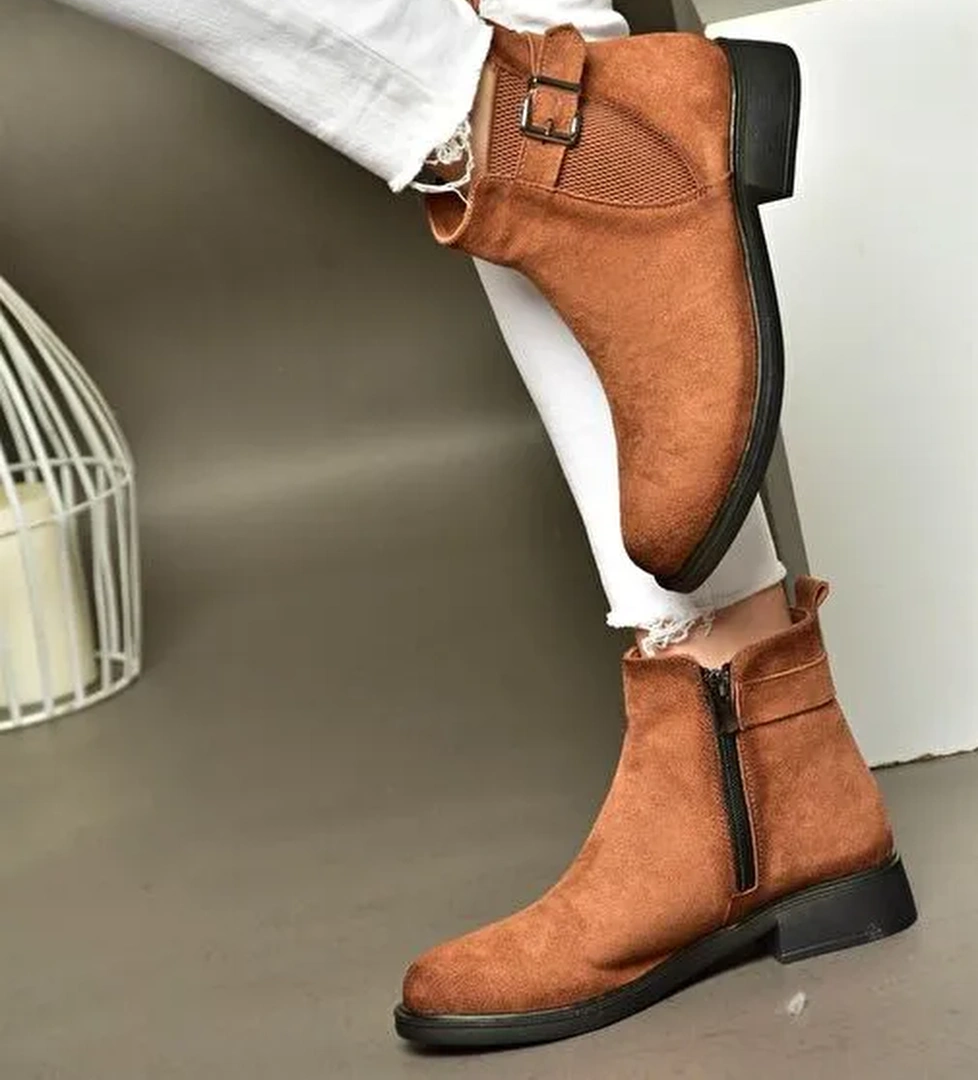 R374050202 Taba Süet Alçak Tabanlı Kadın Bot - Görsel 1