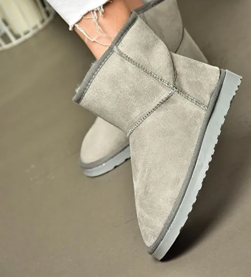 R612026502 Gri Süet İçi Tüylü Kadın Bot - Görsel 1