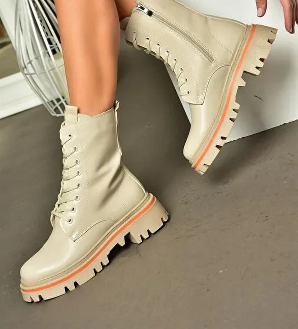 R524802209 Bej Bağcıklı Kadın Postal Bot - Görsel 1