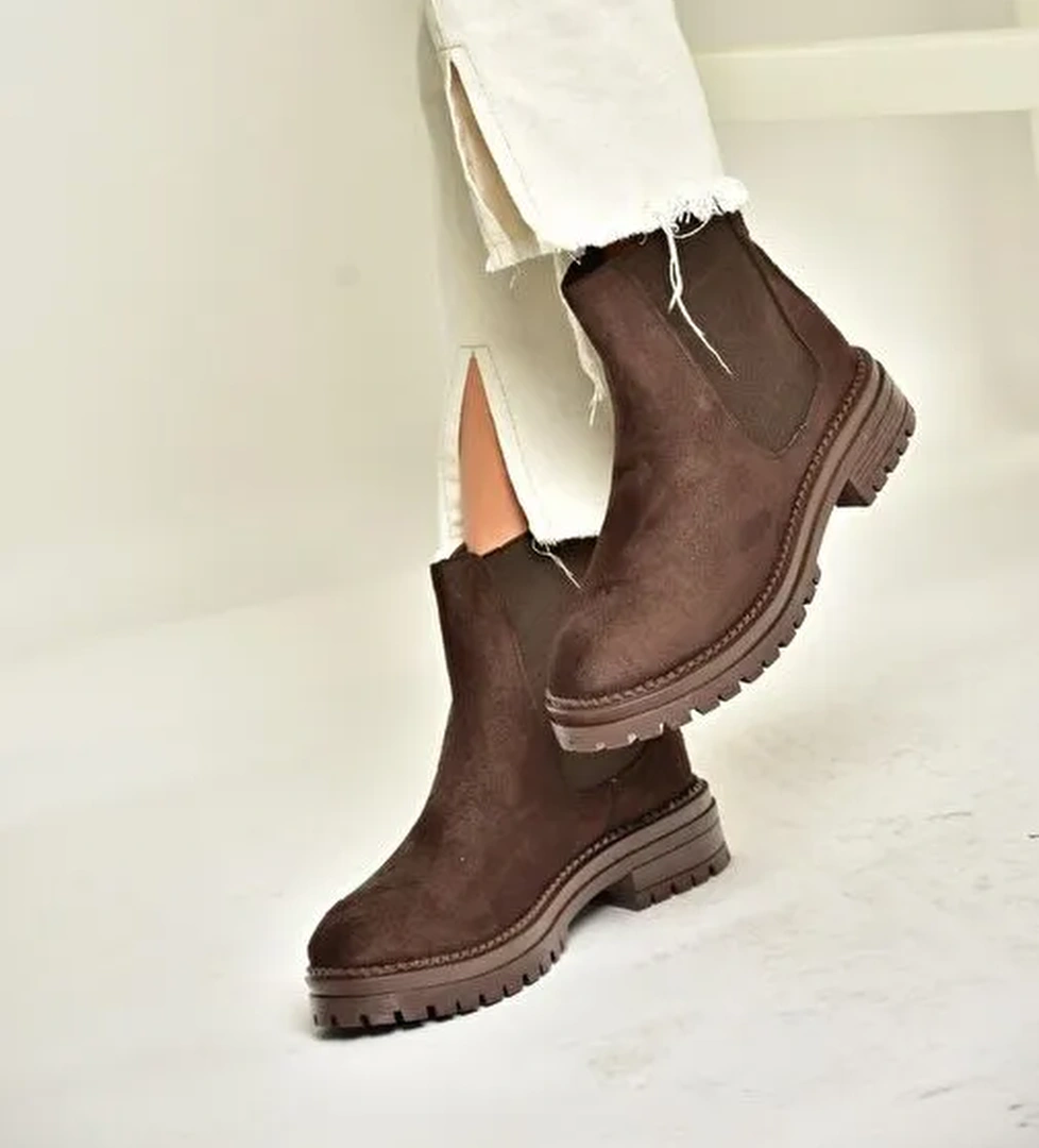 T726923702 Kahverengi Süet Klasik Kadıın Bot - Görsel 1