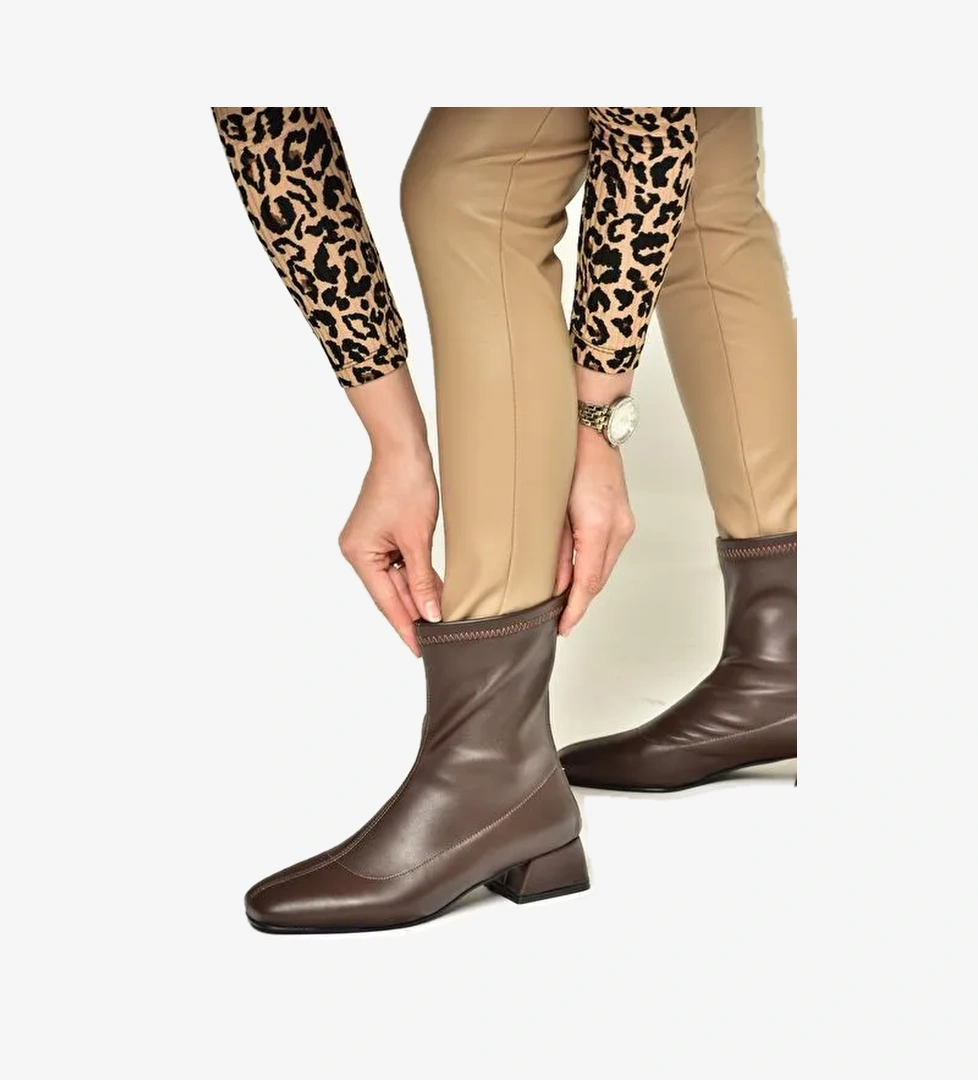 T642749009 Kahverengi Streç Kadın Bot - Görsel 1