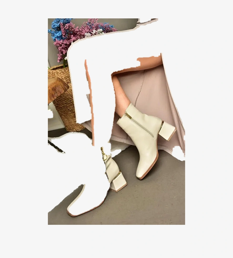 R524500309 Bej Kalın Topuklu Kadın Bot - Görsel 1