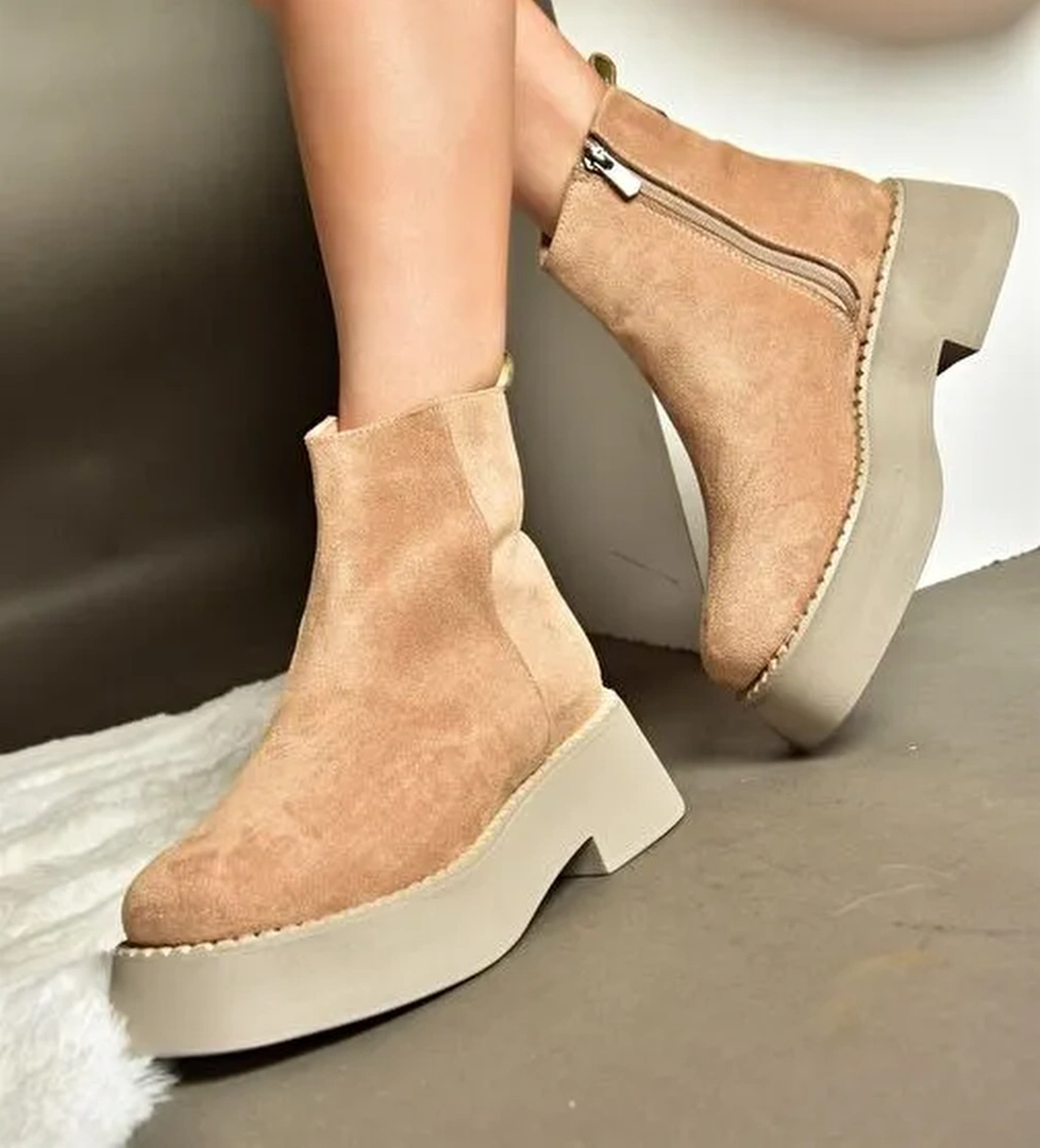 R820190202 Ten Süet Kalın Tabanlı Kadın Bot - Görsel 1