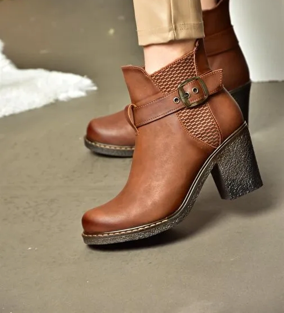 R674151409 Taba Kalın Topuklu Kadın Bot - Görsel 1