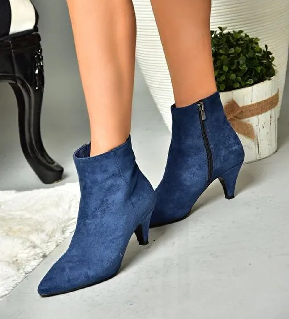 R404710002 Lacivert Süet Alçak Topuklu Kadın Bot - Görsel 1
