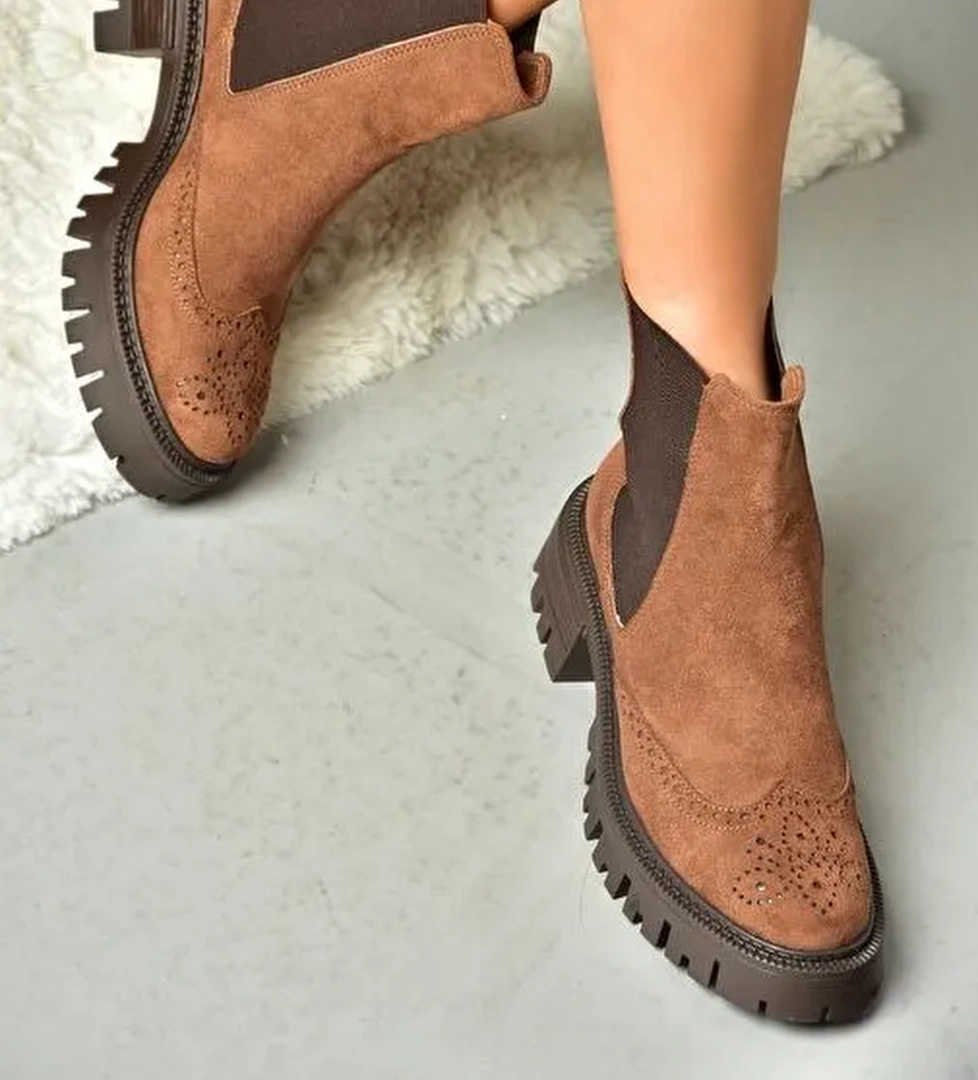 R312152902 Taba Süet Kalın Tabanlı Kadın Bot - Görsel 1