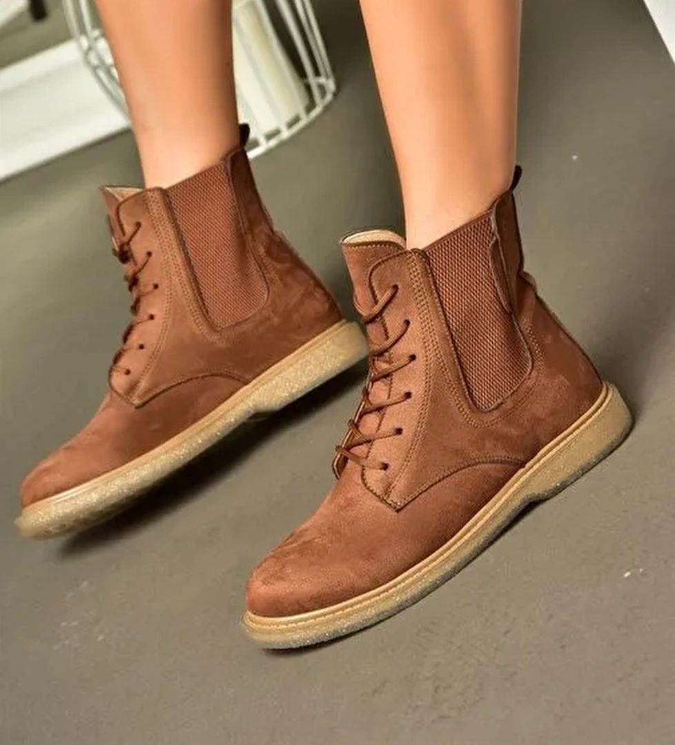 R374961902 Taba Süet Yanı Lastikli Klasik Kadın Bot - Görsel 1