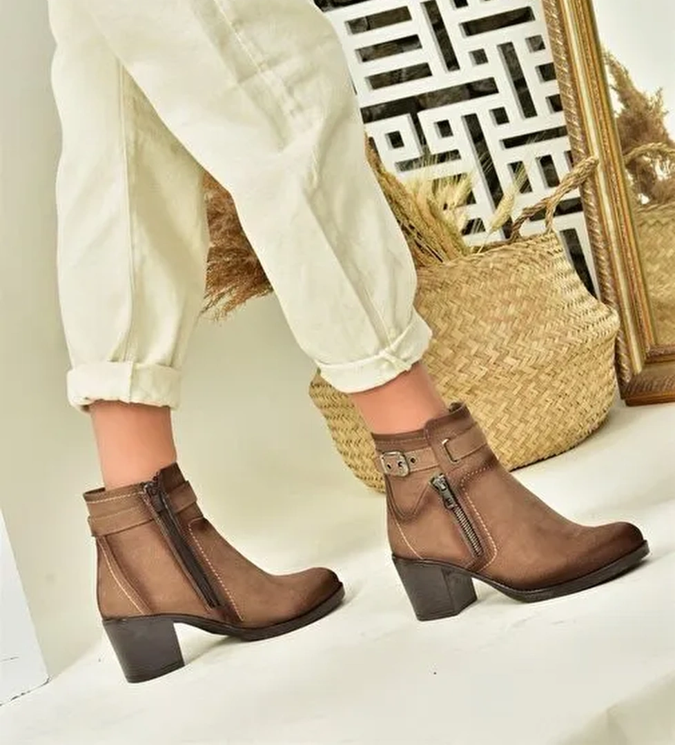 Vizon Süet Kalın Topuklu Kadın Bot L674161502 - Görsel 1