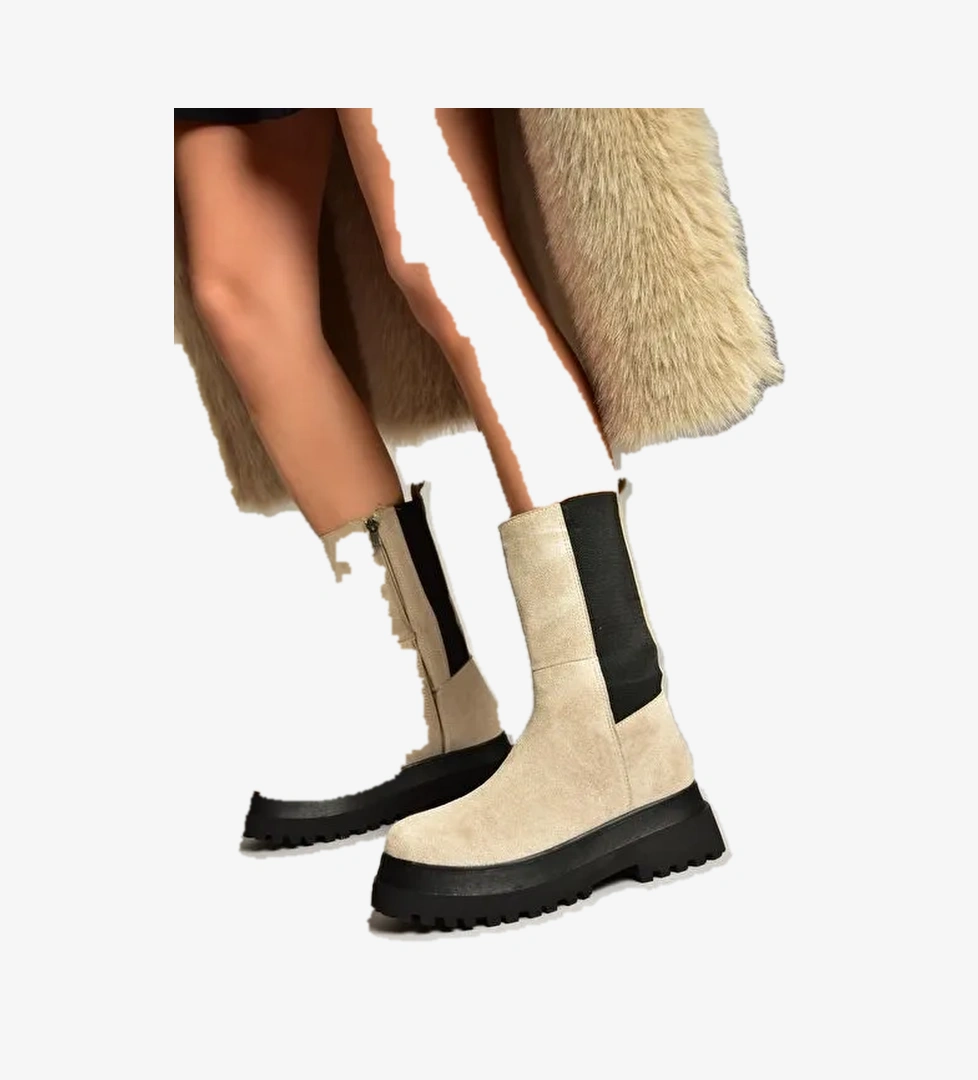 Bej Süet Kadın Bot J267063102 - Görsel 1