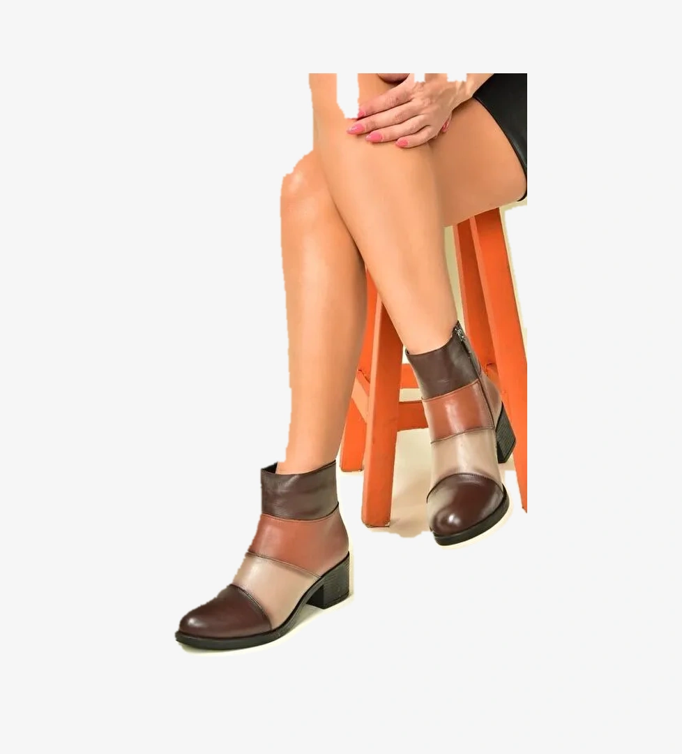 Vizon/Taba Hakiki Deri Alçak Topuklu Kadın Bot N555703003 - Görsel 1