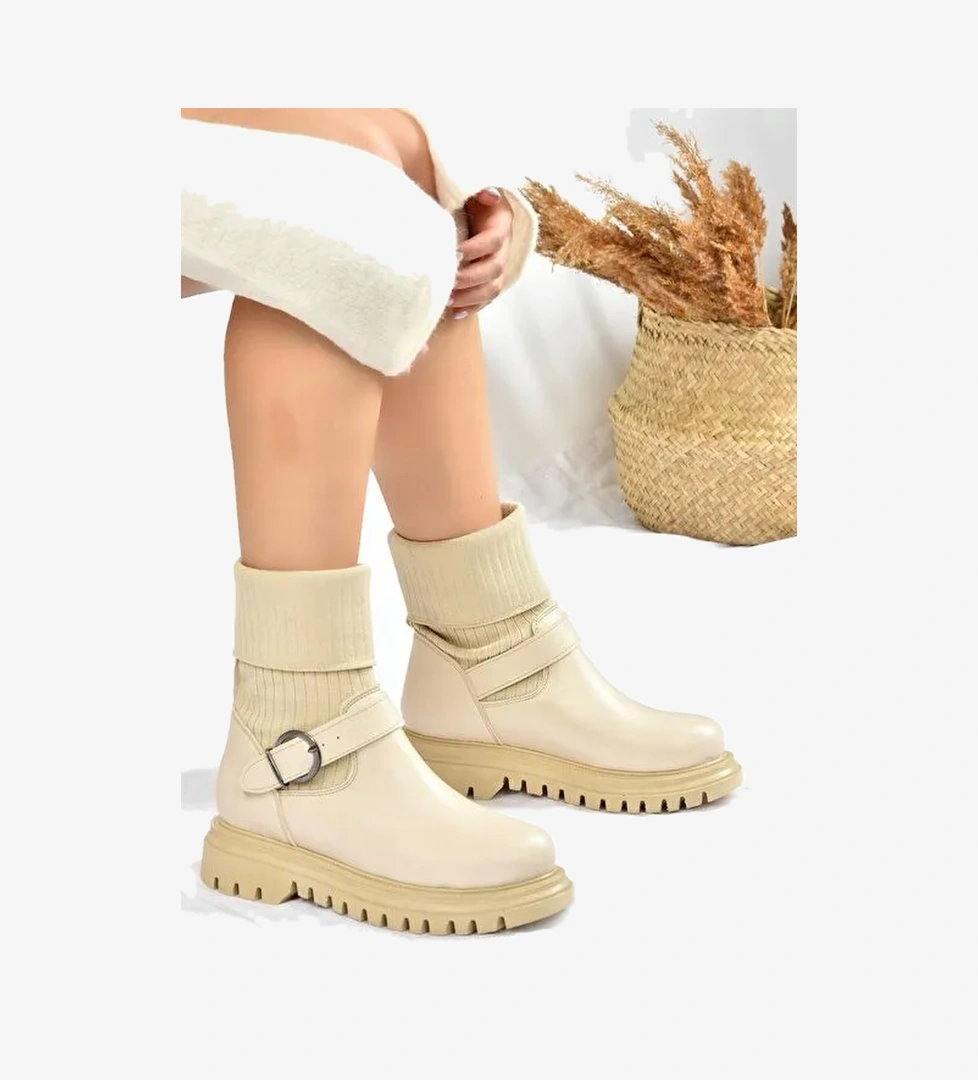 Bej Kalın Tabanlı Günlük Triko Kadın Bot L524021709 - Görsel 1