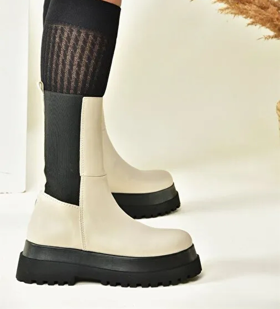 Bej Kalın Tabanlı Kadın Bot J267063109 - Görsel 1