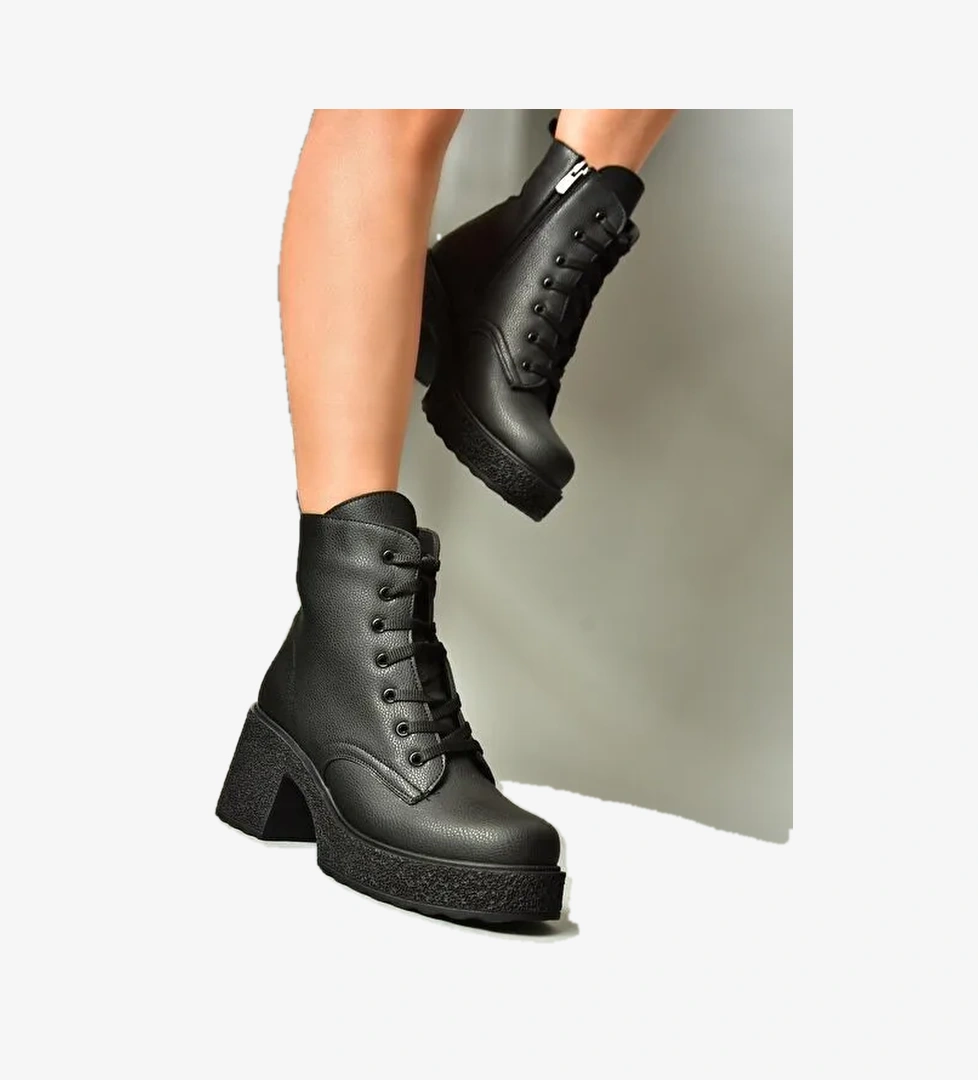 T996533009 Siyah Kalın Topuklu Kadın Bot - Görsel 1