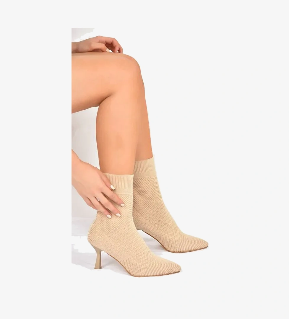Bej Triko İnce Topuklu Kadın Bot L799593257 - Görsel 1