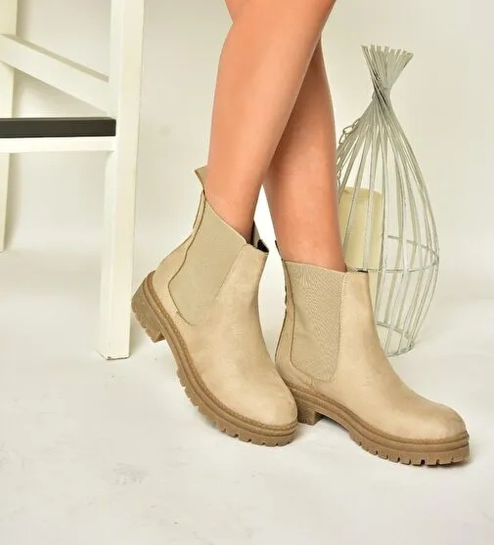 T726923702 Bej Süet Klasik Kadıın Bot - Görsel 1