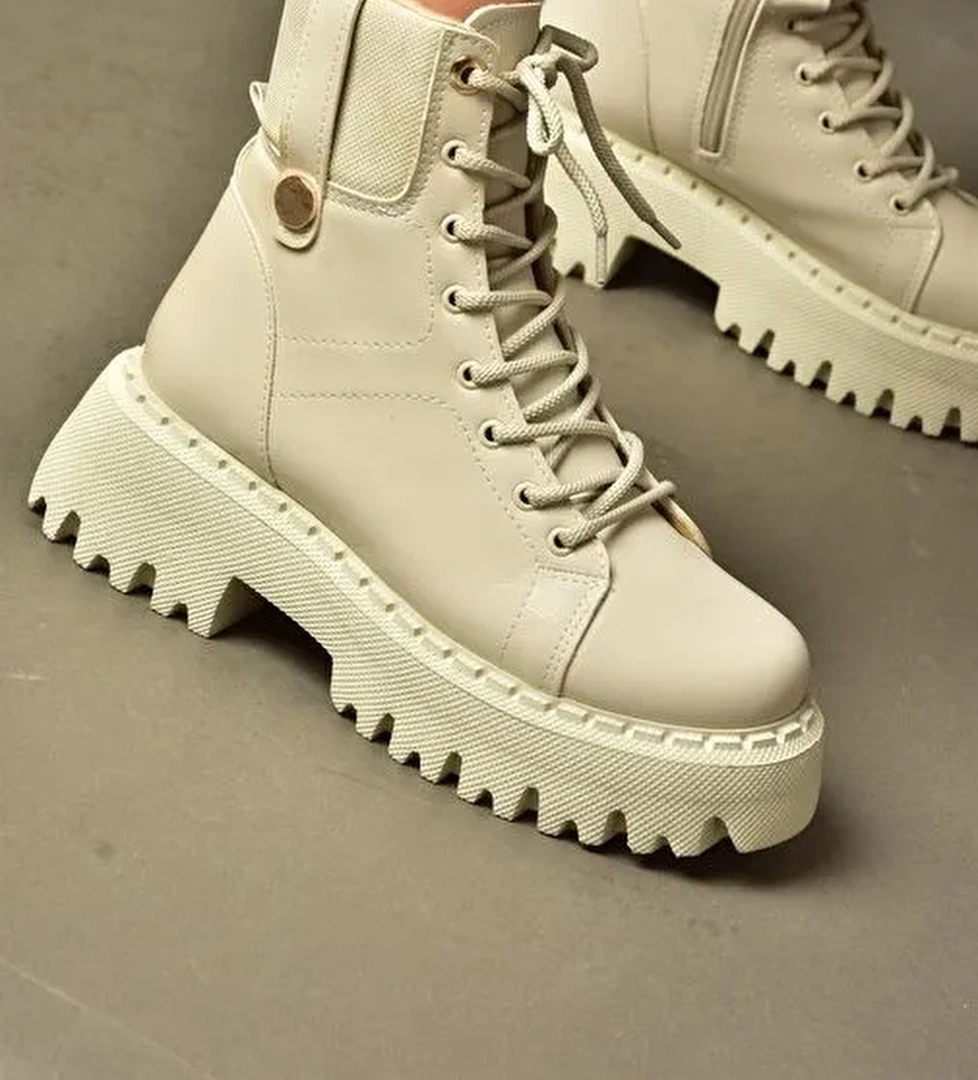 R973970109 Bej Kalın Tabanlı Kadın Bot - Görsel 1