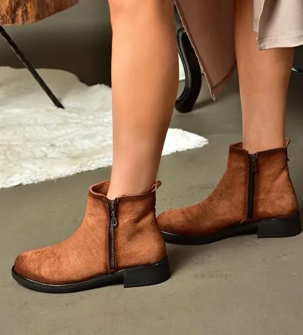 R374050402 Taba Süet Alçak Tabanlı Kadın Bot - Görsel 1