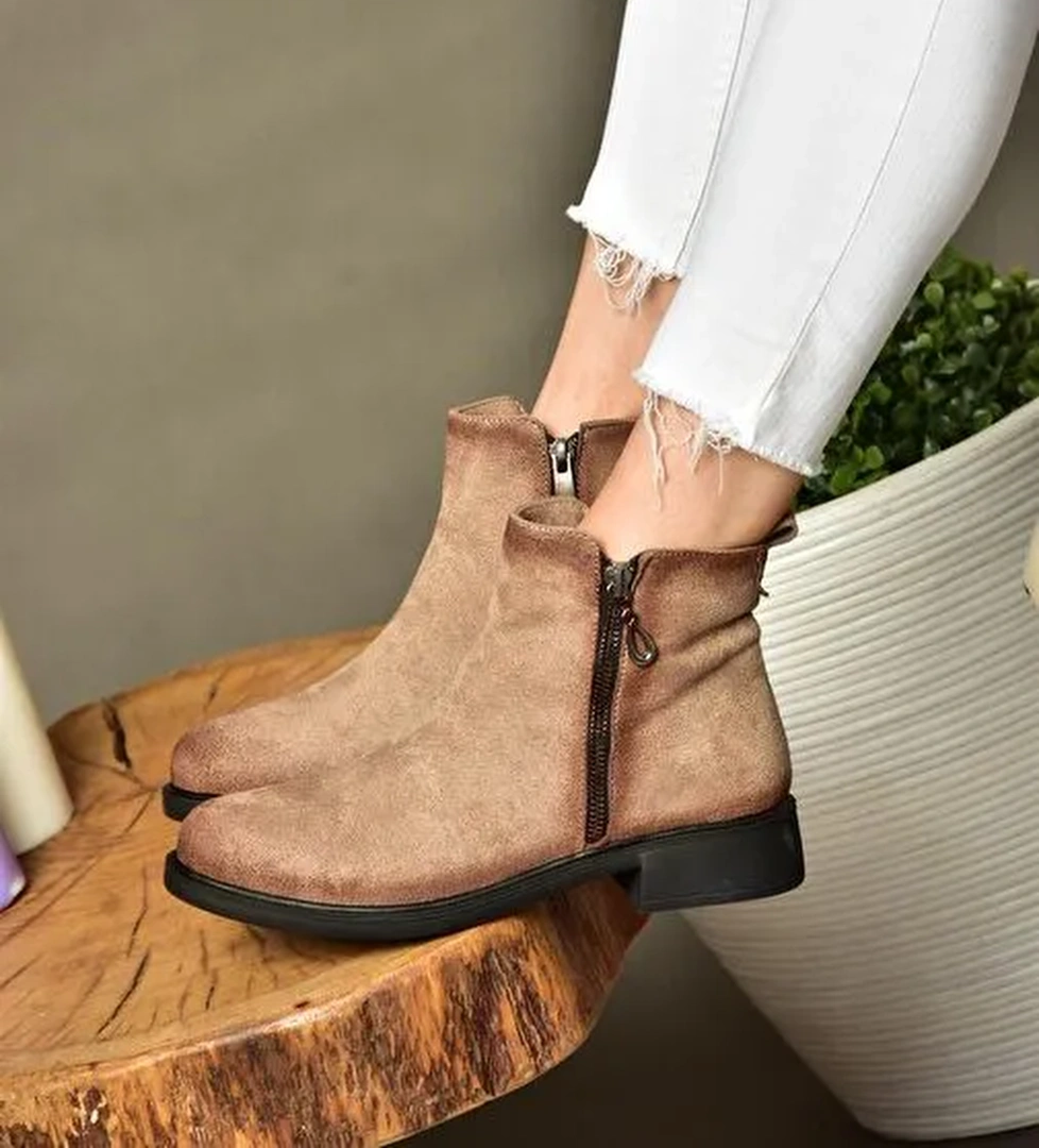 R374050402 Vizon Süet Alçak Tabanlı Kadın Bot - Görsel 1