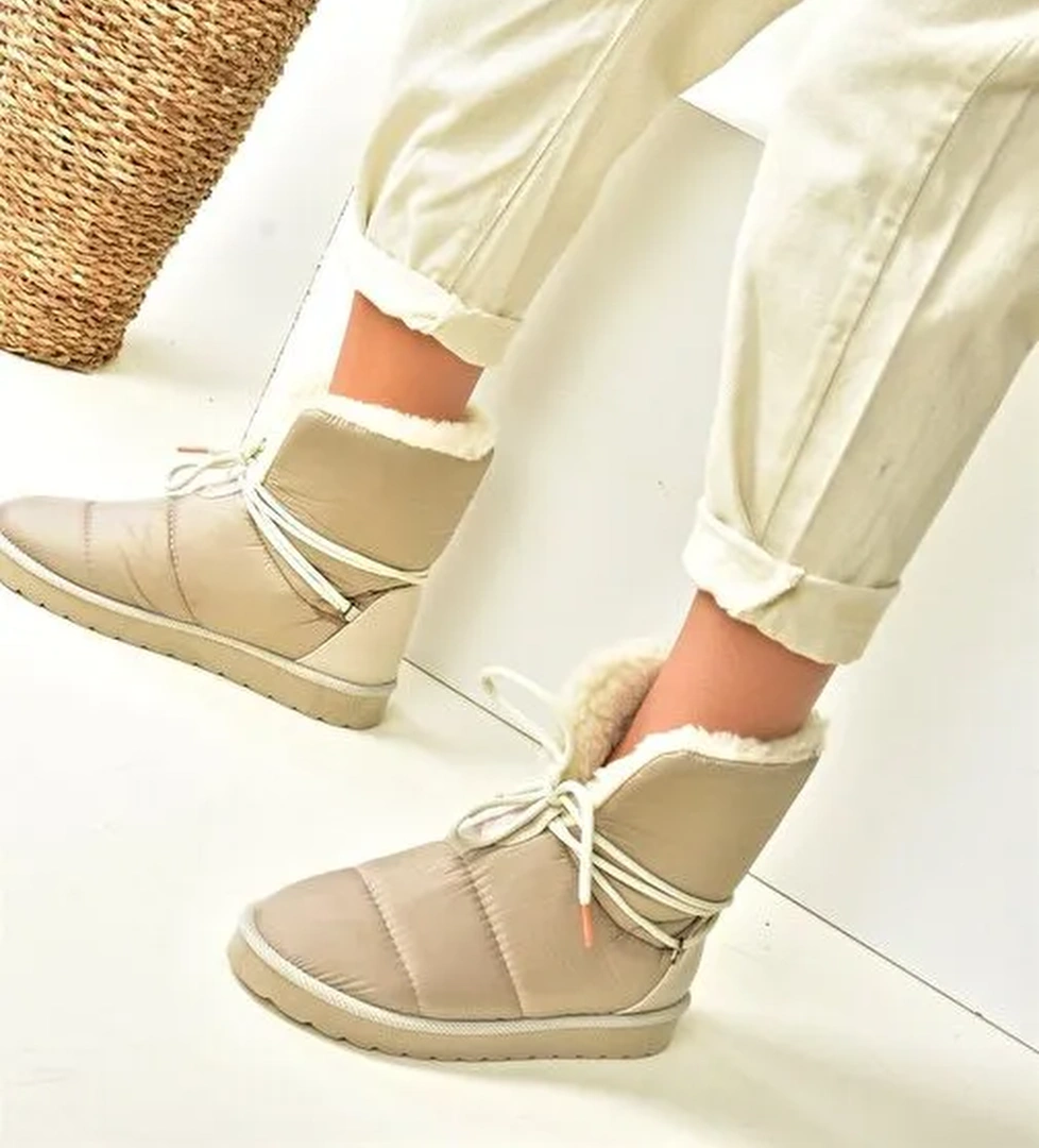 Vizon Kumaş Yakası Kürklü Kadın Bot N973031104 - Görsel 1