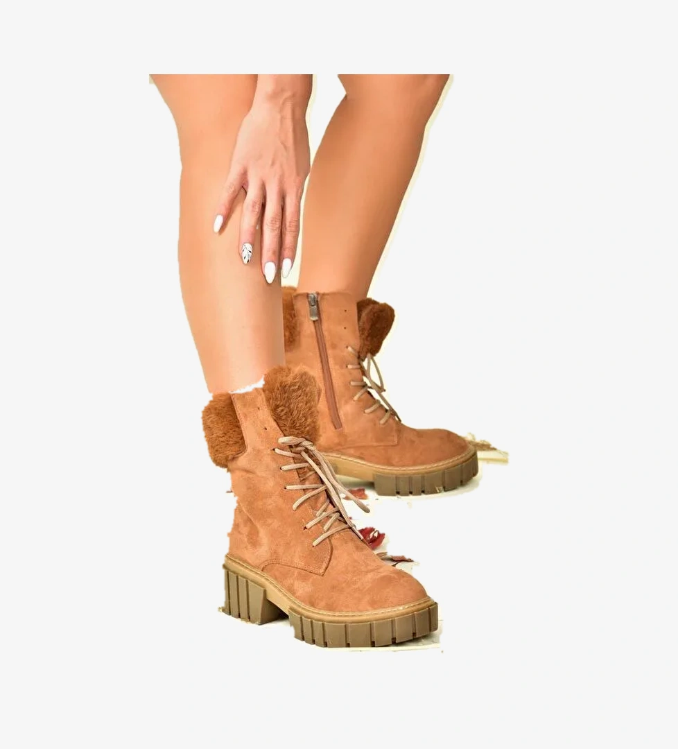 Taba Süet Kalın Taban Kadın Kürklü Bot N820171002 - Görsel 1