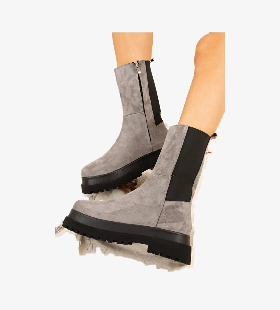 Gri Süet Kadın Bot J267063102 - Görsel 1