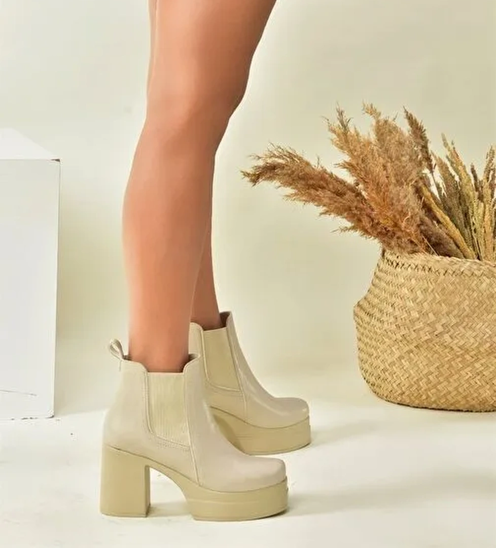 Bej Kalın Tabanlı Kadın Bot N996620009 - Görsel 1