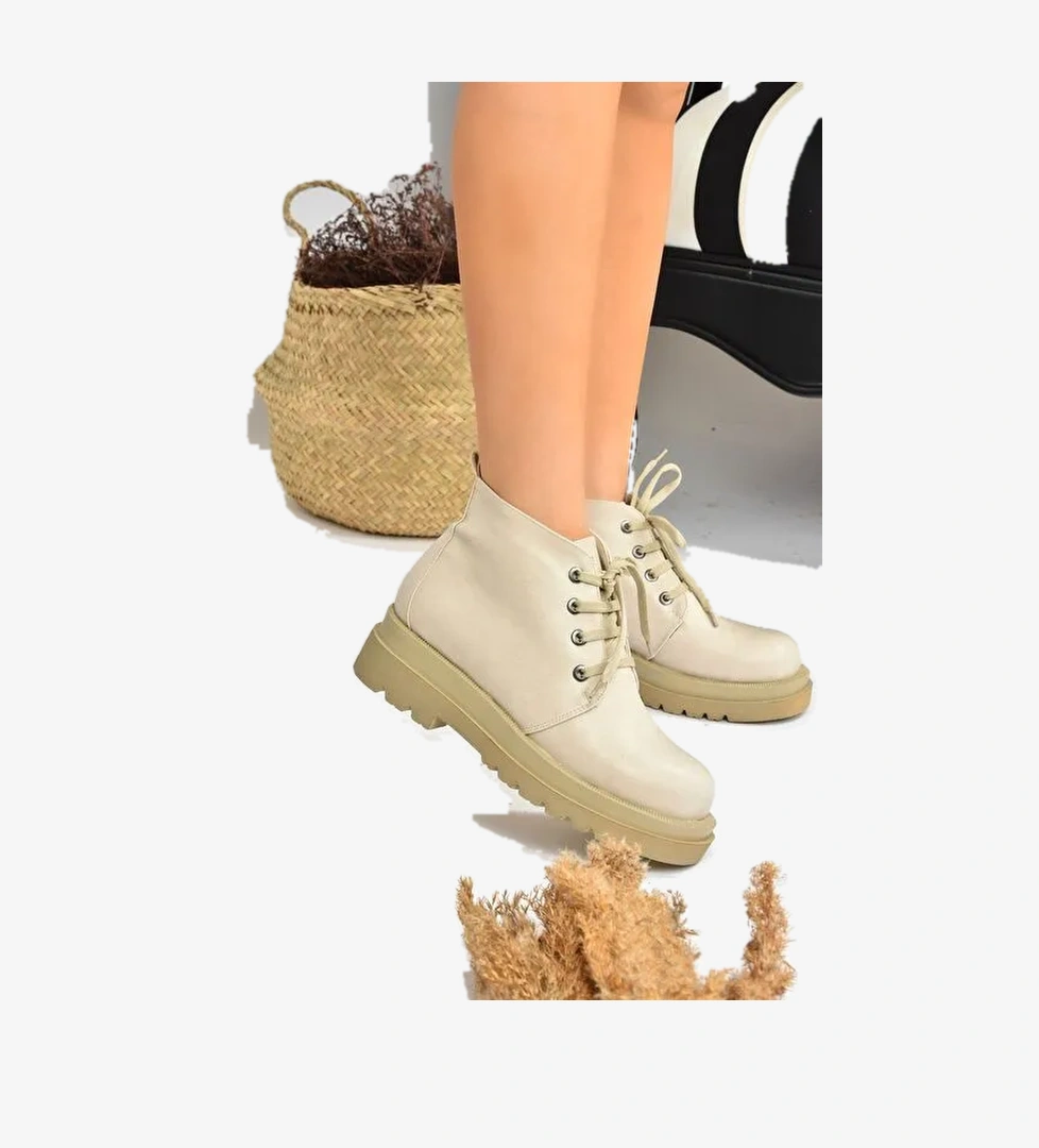 Bej Suni Deri Kadın Bot L996033809 - Görsel 1